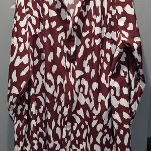 Red and White Animal Print Shirt Dress